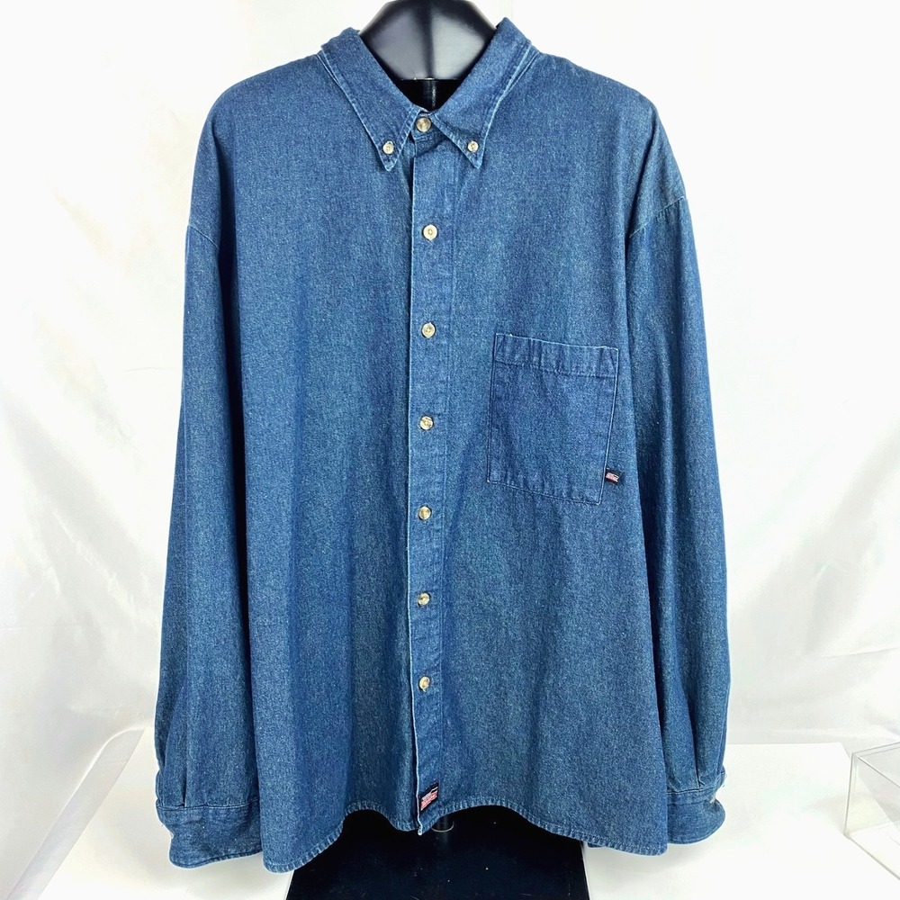 Dickies Long Sleeve Denim Shirt Men's 3XL Blue Overshirt Casual Utility Workwear